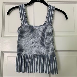 Hollister Blue and White Striped Smocked Peplum Top